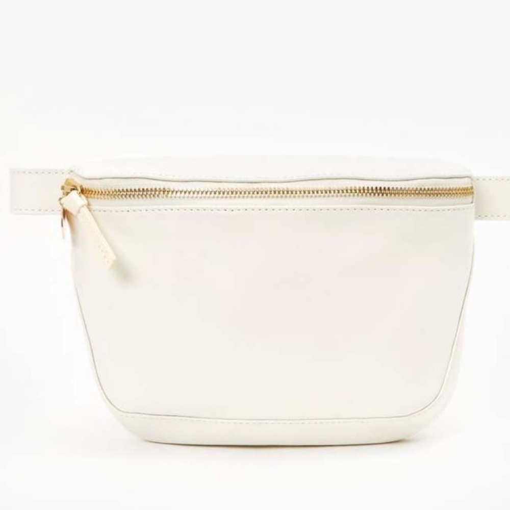 Clare V Cream Leather Crossbody Belt Bag with Gold Hardware